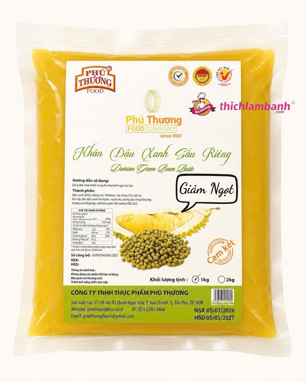 Đậu Xanh - Nhân Giảm ngọt Phú Thương 1Kg Đậu Xanh - Nhân Giảm ngọt Phú Thương 1Kg