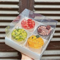 Hộp giấy nắp mica 4 ngăn 17x17x10cm